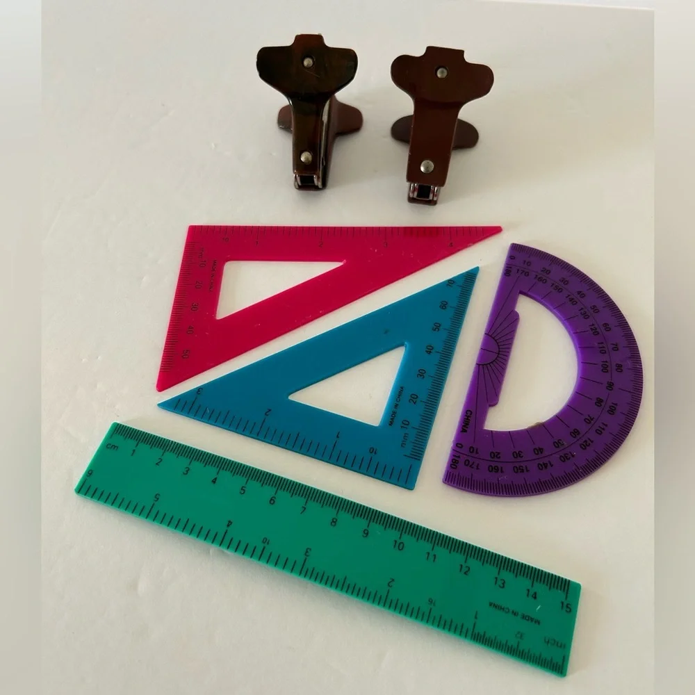 🦋 5/$25 - Miscellaneous School Supplies: Geometry Rulers and VTG Staple Removers